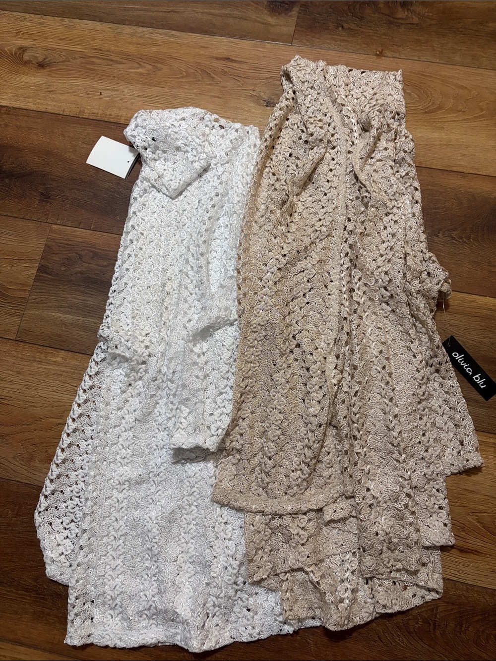 Olivia Blu 2Pc Open Lace Cape Cardigan in Cream & White Large
